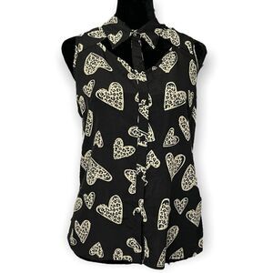 Kiss & Cry Button Up Shirt Blouse Women's XS Black Animal Print Lightweight Sexy